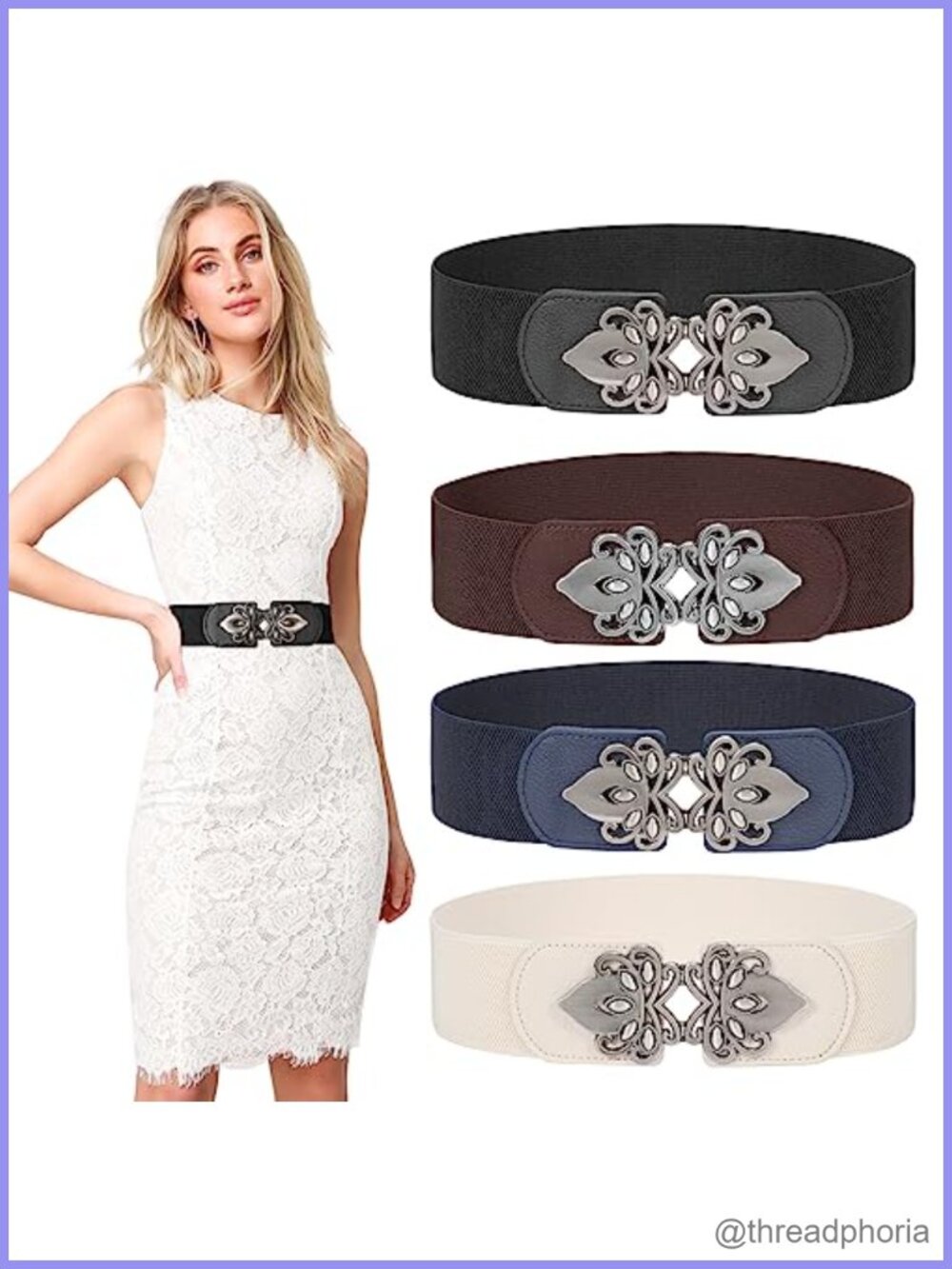 4 Pack Wide Elastic Waist Belt for Dress Plus Size Stretch Retro Buckle